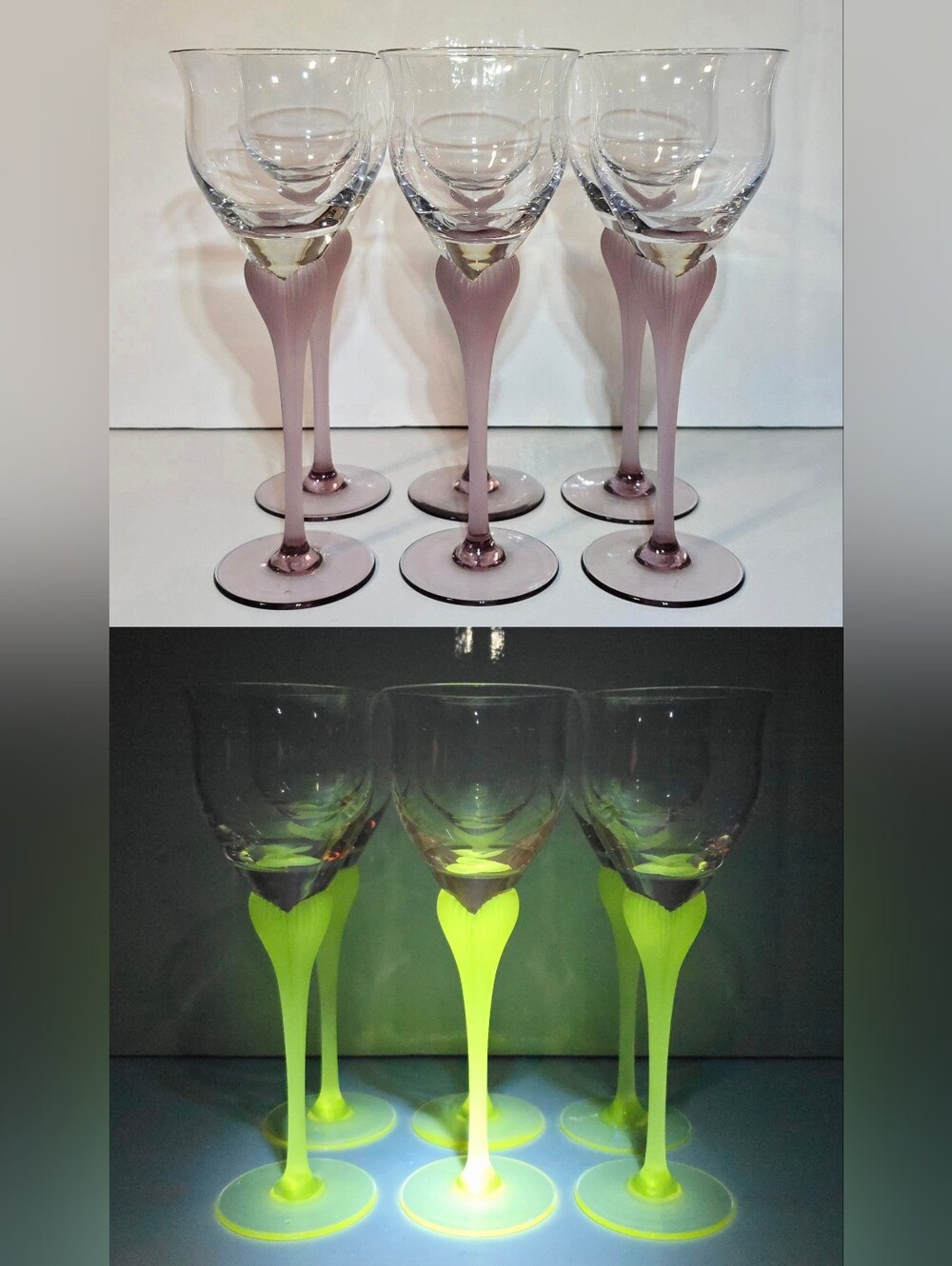 Mikasa Sea Mist Amethyst Wine Glass Set of 6 8.5" Manganese Purple UV Glow